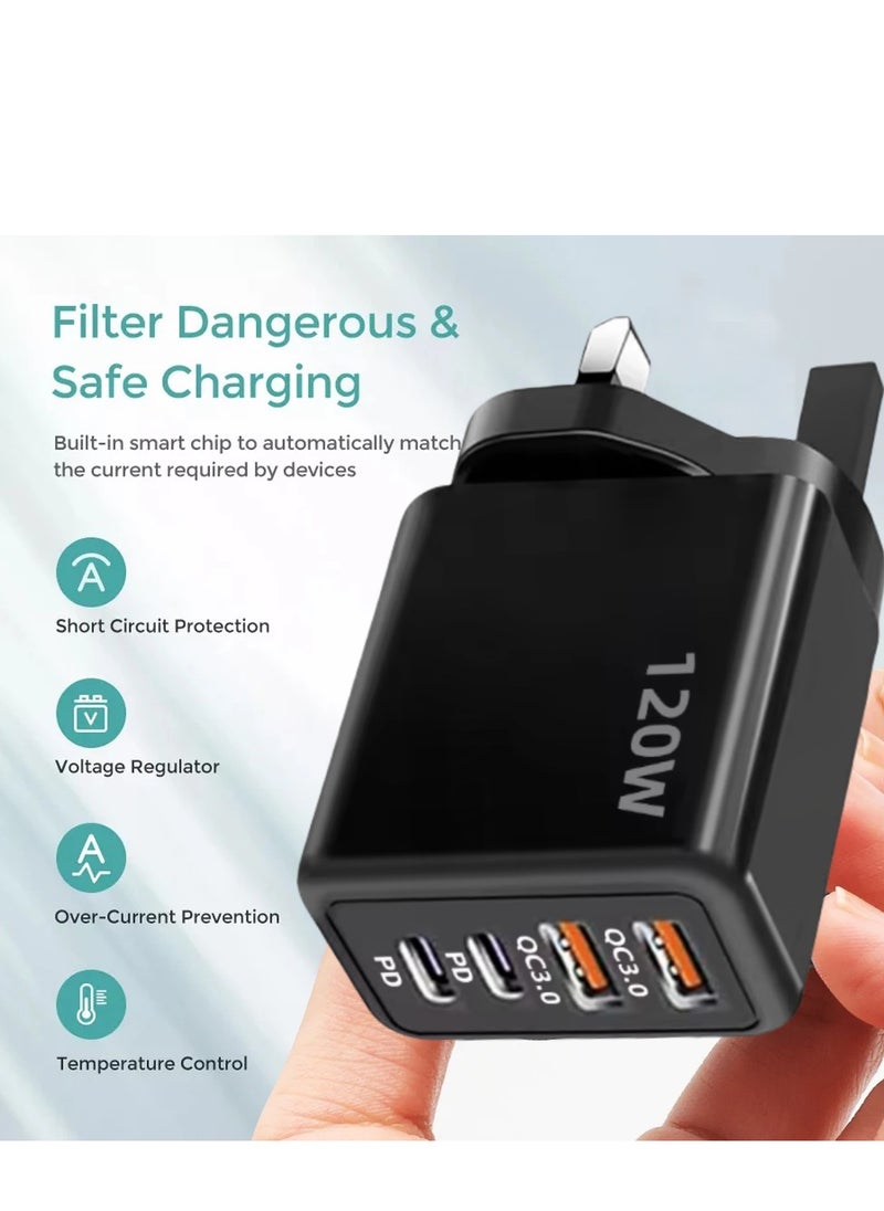 General 120W UK 4 Ports Multifunctional Super Fast Charging Adapter Mobile Phone Charger Travel Power Adapter Black  - Image 1