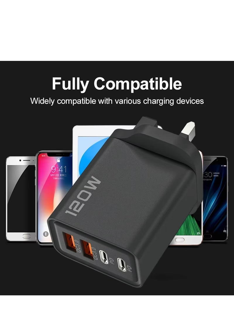 General 120W UK 4 Ports Multifunctional Super Fast Charging Adapter Mobile Phone Charger Travel Power Adapter Black  - Image 5