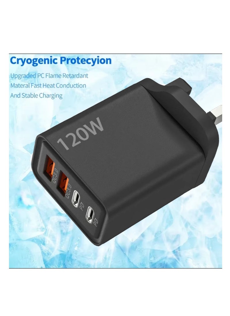 General 120W UK 4 Ports Multifunctional Super Fast Charging Adapter Mobile Phone Charger Travel Power Adapter Black  - Image 2