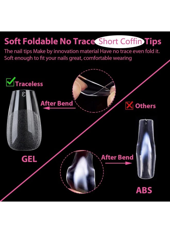 UNA GELLA Short Coffin Fake Nails 504Pcs Short Coffin Press On Nails Pre-Shape Short Coffin Gel Nail Tips For Full Cover Acrylic False Nails Nail Extension Home Diy Nail Salon 12 Sizes Gelly Tips  - Image 3