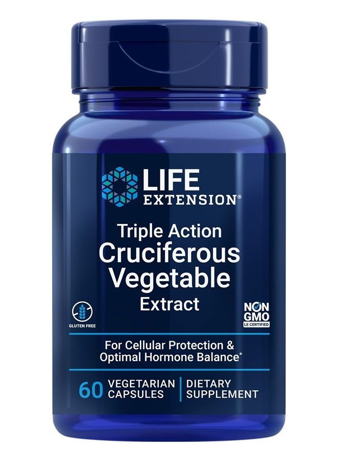 Life Extension Triple Action Cruciferous Vegetable Extract, 60 Vegetarian Capsules—Helps Maintain DNA Health & Already-Healthy Hormone Levels - Non-GMO, Gluten-Free, Vegetarian - Image 1