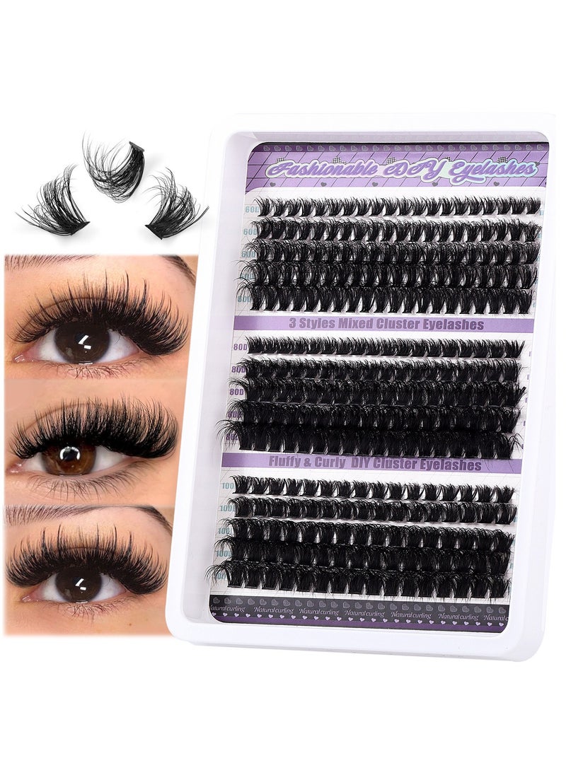 270pcs False Eyelashes Extensions Volume 60D 80D 100D 10-18MM Eyelash Clusters D Curl Cluster Lashes，DIY False Cluster Lashes，Thin Band Natural Eye False Eyelashes