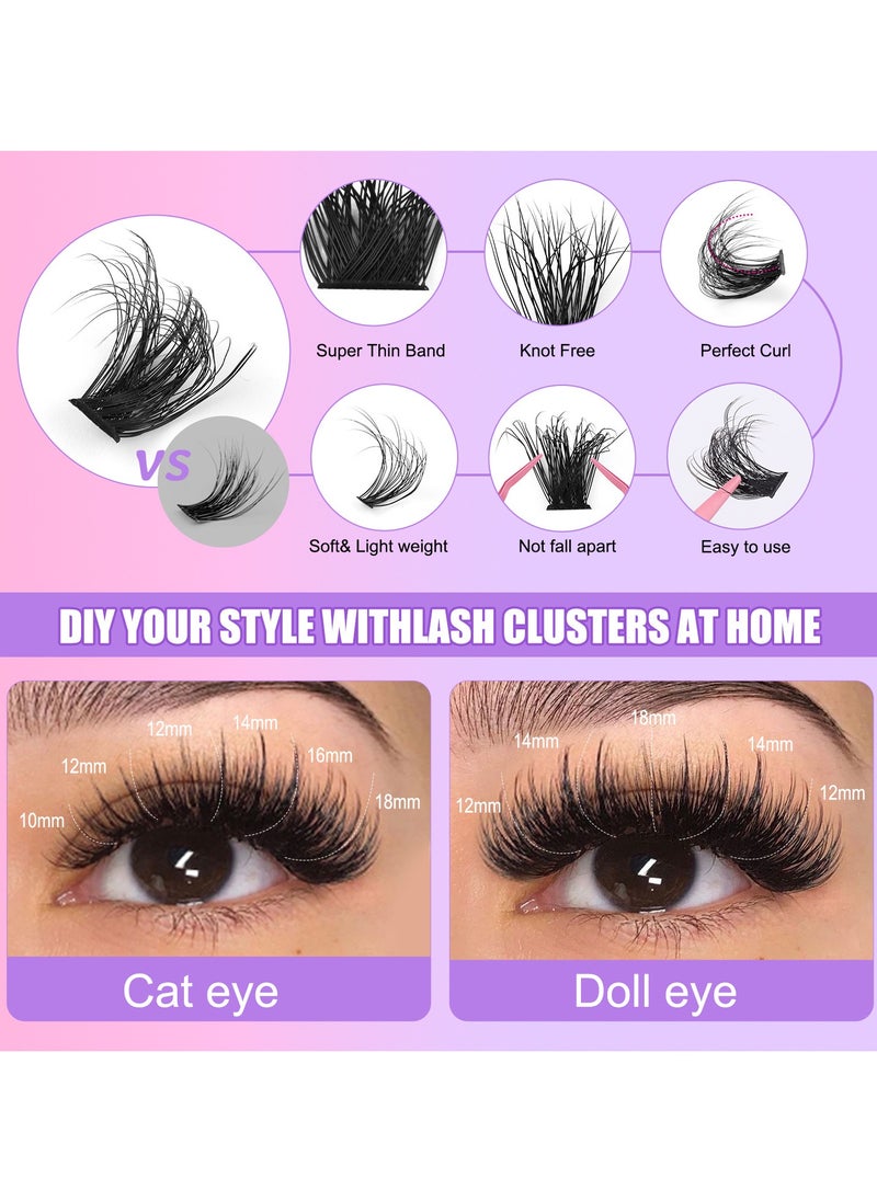 270pcs False Eyelashes Extensions Volume 60D 80D 100D 10-18MM Eyelash Clusters D Curl Cluster Lashes，DIY False Cluster Lashes，Thin Band Natural Eye False Eyelashes