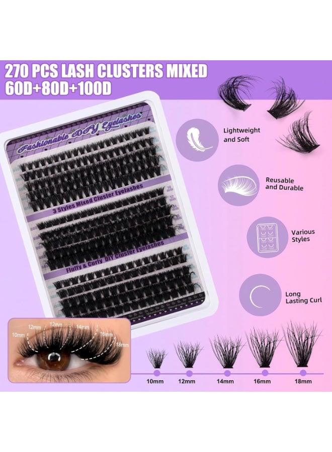 KIIUMI 270pcs False Eyelashes Extensions Volume 60D 80D 100D 10-18MM Eyelash Clusters D Curl Cluster Lashes，DIY False Cluster Lashes，Lash Clusters，Thin Band Natural Eye False Eyelashes - Image 3