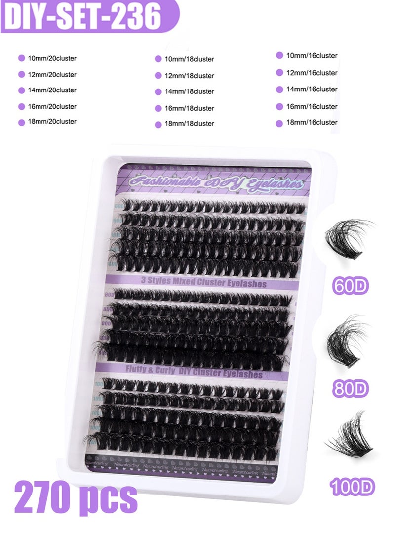 KIIUMI 270pcs False Eyelashes Extensions Volume 60D 80D 100D 10-18MM Eyelash Clusters D Curl Cluster Lashes，DIY False Cluster Lashes，Lash Clusters，Thin Band Natural Eye False Eyelashes - Image 1