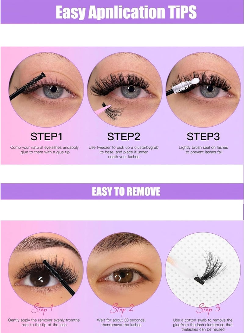 KIIUMI 270pcs False Eyelashes Extensions Volume 60D 80D 100D 10-18MM Eyelash Clusters D Curl Cluster Lashes，DIY False Cluster Lashes，Lash Clusters，Thin Band Natural Eye False Eyelashes - Image 2