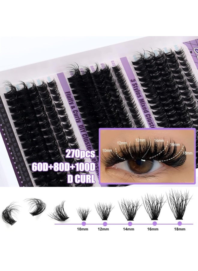 KIIUMI 270pcs False Eyelashes Extensions Volume 60D 80D 100D 10-18MM Eyelash Clusters D Curl Cluster Lashes，DIY False Cluster Lashes，Lash Clusters，Thin Band Natural Eye False Eyelashes - Image 5