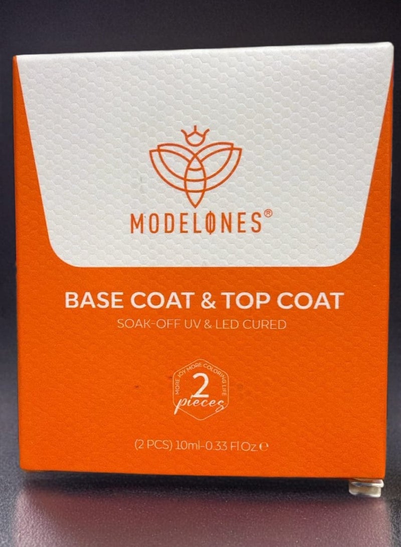 modelones طقم طلاء الأظافر الجل العلوي والقاعدي، 2 قطعة 10 مل طلاء أظافر جل بدون مسح، مجموعة طلاء علوي لامع يدوم طويلاً LED قابل للنقع للاستخدام المنزلي وصالونات الأظافر - Image 1