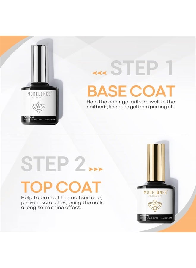 modelones طقم طلاء الأظافر الجل العلوي والقاعدي، 2 قطعة 10 مل طلاء أظافر جل بدون مسح، مجموعة طلاء علوي لامع يدوم طويلاً LED قابل للنقع للاستخدام المنزلي وصالونات الأظافر - Image 4