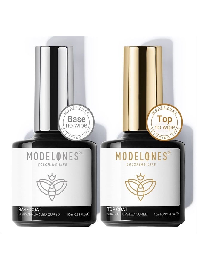 modelones طقم طلاء الأظافر الجل العلوي والقاعدي، 2 قطعة 10 مل طلاء أظافر جل بدون مسح، مجموعة طلاء علوي لامع يدوم طويلاً LED قابل للنقع للاستخدام المنزلي وصالونات الأظافر - Image 3
