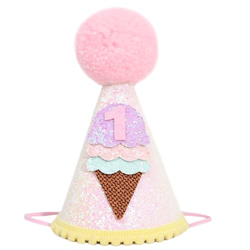 HIKLO Ice Cream 1st Birthday Cone Hat Sweet One First Birthday Hat Ice Cream 1st Birthday Decoration for Girls Ice Cream Party Supplies - Image 1