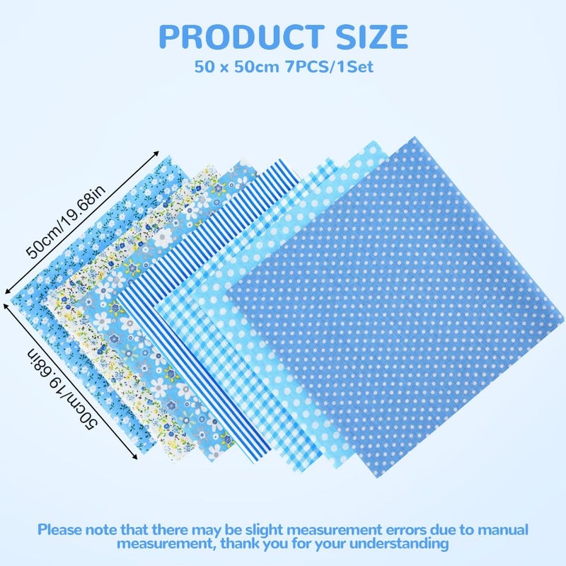Ainiv 7pcs Fabric Bundles Squares, 19.68"x19.68" 100% Cotton Quilting Fabric Bundles, Floral Precut Squares Patchwork for Quilting, Sewing, DIY Crafts, Mask, Blue - Image 2
