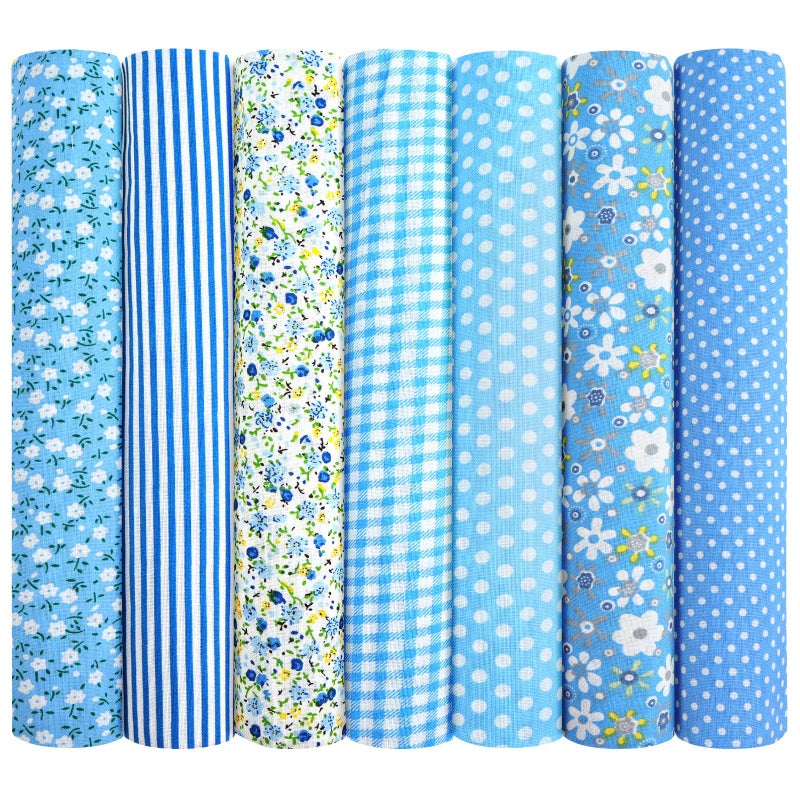 Ainiv 7pcs Fabric Bundles Squares, 19.68"x19.68" 100% Cotton Quilting Fabric Bundles, Floral Precut Squares Patchwork for Quilting, Sewing, DIY Crafts, Mask, Blue - Image 1