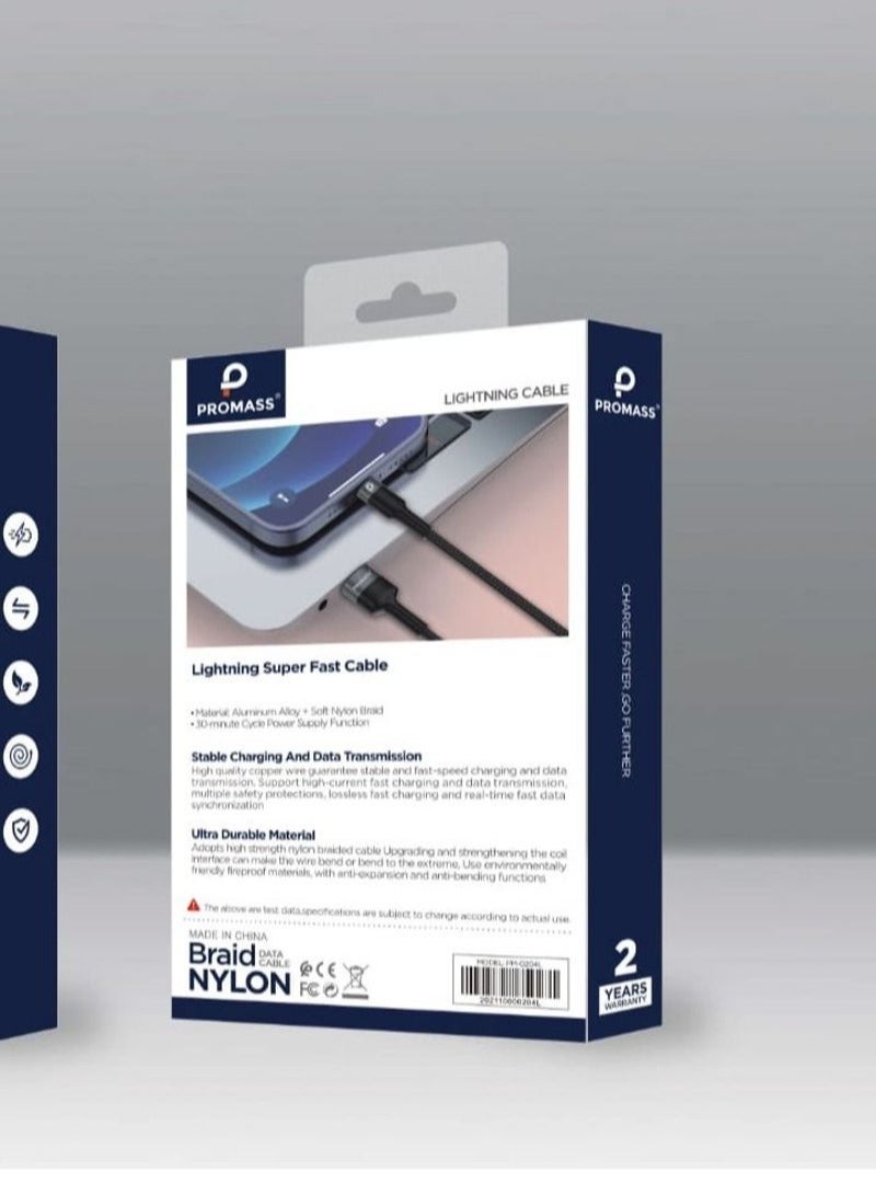 PROMASS High-Speed Braided USB-C to Lightning Cable, 30W Fast Charging, 2M Durable Nylon Data Cable - Image 3
