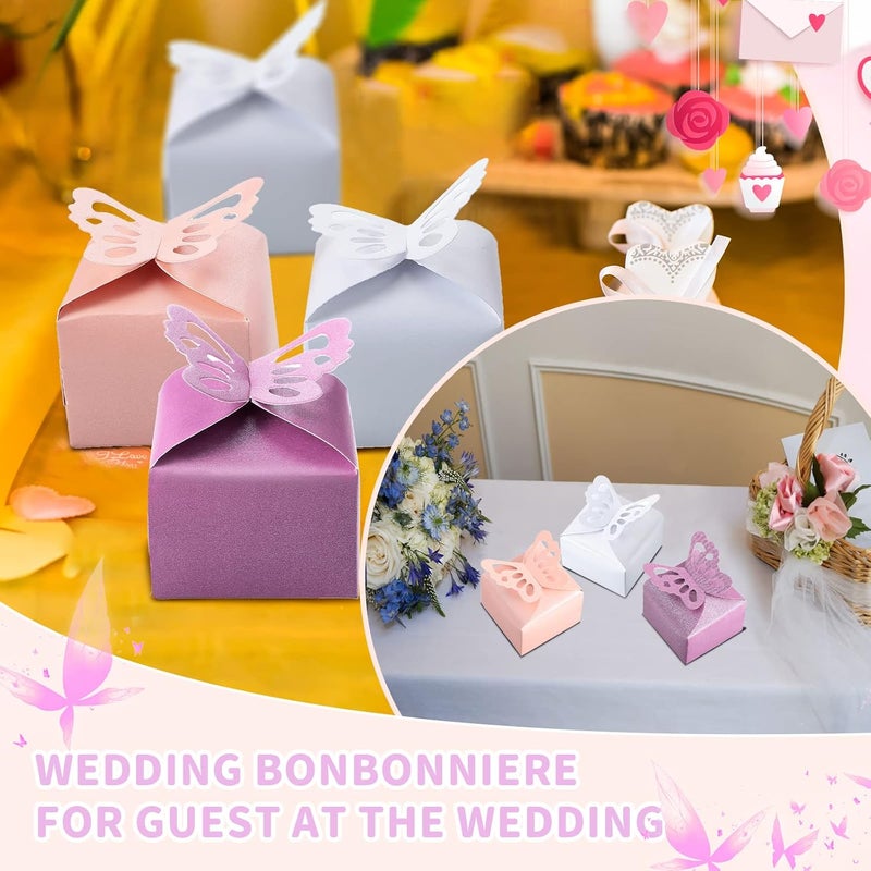 كلاراكو علب هدايا على شكل فراشة من كلاركو، 60 قطعة، علبة شوكولاتة عيد الحب، علبة حلوى زفاف رومانسية، علب هدايا لحفلات استقبال المولود الجديد، علب هدايا عيد الميلاد، زينة (أبيض، وردي، بنفسجي) - Image 3