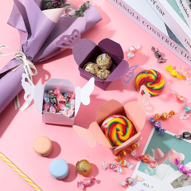 كلاراكو علب هدايا على شكل فراشة من كلاركو، 60 قطعة، علبة شوكولاتة عيد الحب، علبة حلوى زفاف رومانسية، علب هدايا لحفلات استقبال المولود الجديد، علب هدايا عيد الميلاد، زينة (أبيض، وردي، بنفسجي) - Image 4