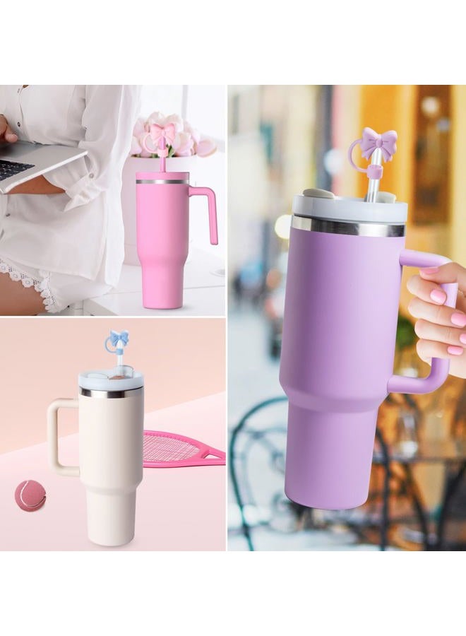 linmaya 6PCS Bow Straw Toppers, Cute Straws Covers for Stanley 30&40 Oz Tumbler with Handle, 10mm Dust-Proof Drinking Straw Dispensers Straw Topper Cap for Girls Kids (Pink Blue Purple) - Image 2