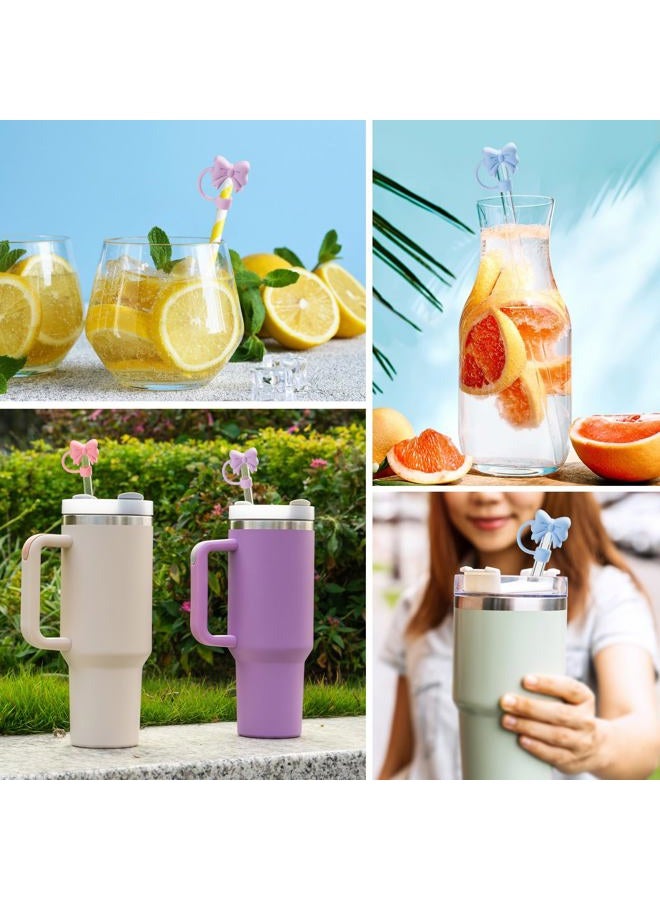 linmaya 6PCS Bow Straw Toppers, Cute Straws Covers for Stanley 30&40 Oz Tumbler with Handle, 10mm Dust-Proof Drinking Straw Dispensers Straw Topper Cap for Girls Kids (Pink Blue Purple) - Image 5