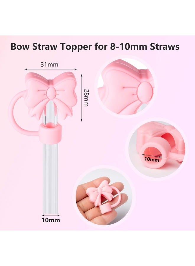 linmaya 6PCS Bow Straw Toppers, Cute Straws Covers for Stanley 30&40 Oz Tumbler with Handle, 10mm Dust-Proof Drinking Straw Dispensers Straw Topper Cap for Girls Kids (Pink Blue Purple) - Image 3