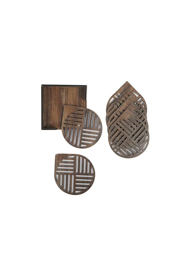 Handmade Wooden Tea Coasters Wooden Drink Coaster Wood Table Coaster Set of 6 with Stand for Tea Cups Coffee Mugs Beer Cans Bar Tumblers and Water Glasses (LINE Shape, Dark Brown)  - Image 2