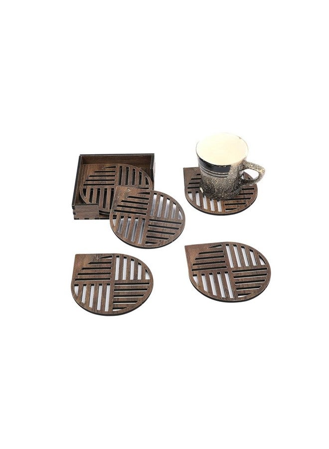 Handmade Wooden Tea Coasters Wooden Drink Coaster Wood Table Coaster Set of 6 with Stand for Tea Cups Coffee Mugs Beer Cans Bar Tumblers and Water Glasses (LINE Shape, Dark Brown)  - Image 4