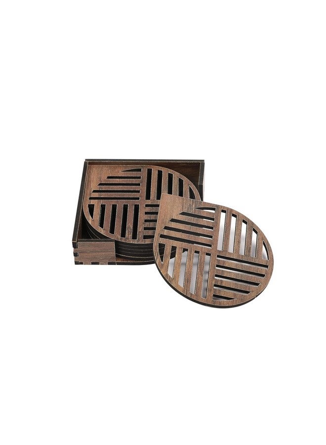 Handmade Wooden Tea Coasters Wooden Drink Coaster Wood Table Coaster Set of 6 with Stand for Tea Cups Coffee Mugs Beer Cans Bar Tumblers and Water Glasses (LINE Shape, Dark Brown)  - Image 3