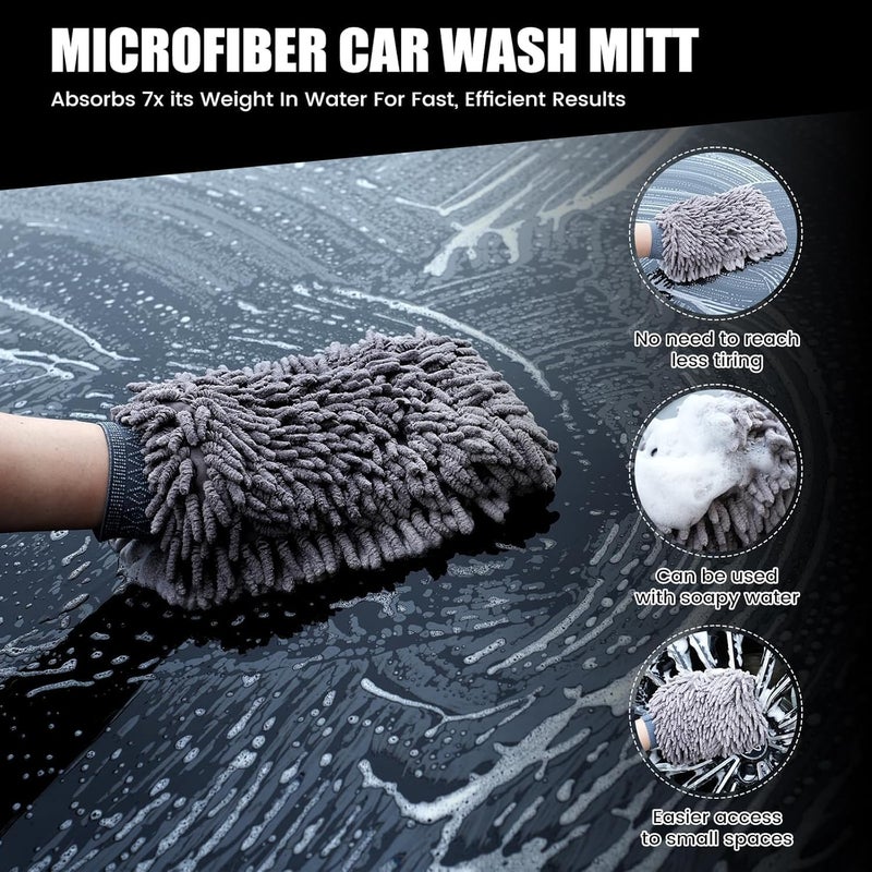 Idrese 4in1 Car towel set, 2 x 1300 GSM Microfiber Drying Towel, 1x Car Wash Mitt, 1x Car Detailing Brush - Image 5