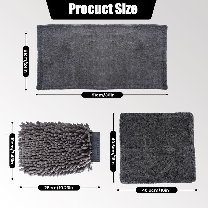 Idrese 4in1 Car towel set, 2 x 1300 GSM Microfiber Drying Towel, 1x Car Wash Mitt, 1x Car Detailing Brush - Image 2