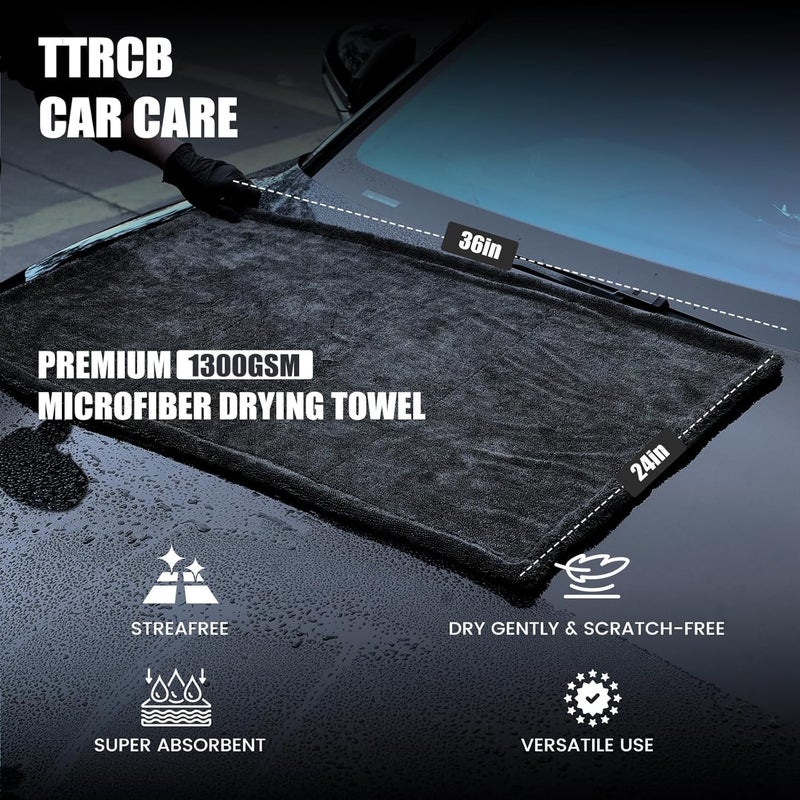 Idrese 4in1 Car towel set, 2 x 1300 GSM Microfiber Drying Towel, 1x Car Wash Mitt, 1x Car Detailing Brush - Image 3