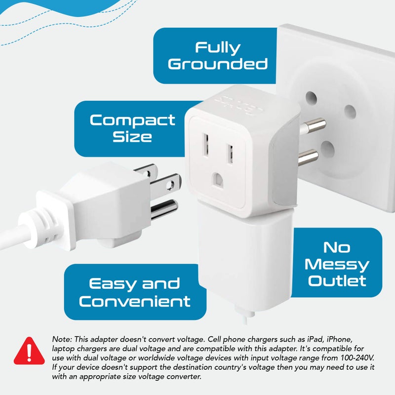 Ceptics Thailand Travel Adapter with Dual Usa Input (Type O) Ultra Compact - 3 Pack - Safe Grounded Perfect for Cell Phones, Laptops, Camera Chargers and More (CT-18) - Image 3