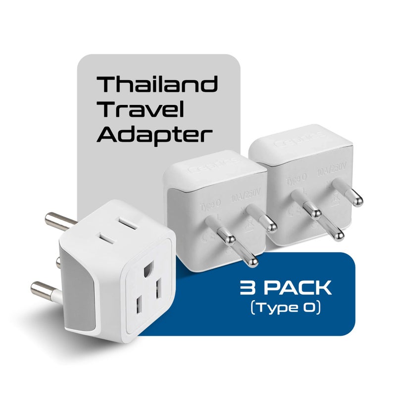 Ceptics Thailand Travel Adapter with Dual Usa Input (Type O) Ultra Compact - 3 Pack - Safe Grounded Perfect for Cell Phones, Laptops, Camera Chargers and More (CT-18) - Image 2