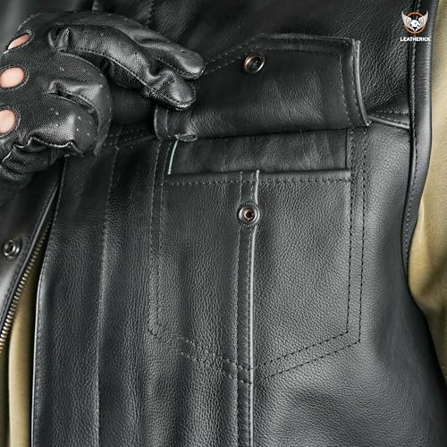 Leatherick Mens Black Motorcycle Vests - SOA Club & Traditional Paisley Satin Liner Leather Biker Vests (US, Alpha, XX-Large, Regular, Regular, Black (With Collar)) - Image 5