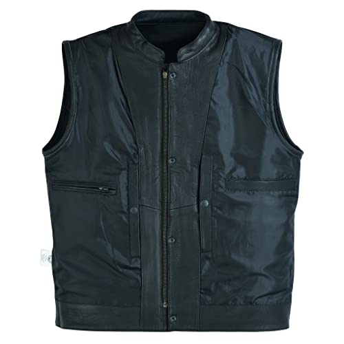 Leatherick Mens Black Motorcycle Vests - SOA Club & Traditional Paisley Satin Liner Leather Biker Vests (US, Alpha, XX-Large, Regular, Regular, Black (With Collar)) - Image 4