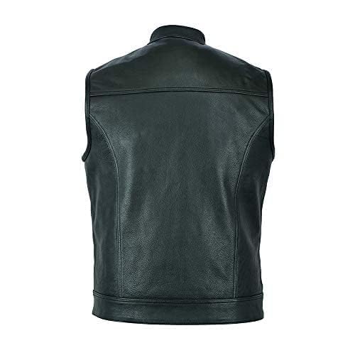 Leatherick Mens Black Motorcycle Vests - SOA Club & Traditional Paisley Satin Liner Leather Biker Vests (US, Alpha, XX-Large, Regular, Regular, Black (With Collar)) - Image 3