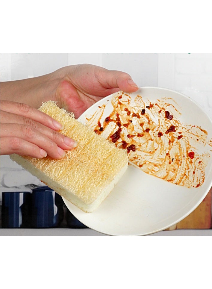 Natural Loofah Sponges for Dishes Pack of 3 - Compostable and Cellulose Kitchen Loofah - Plastic Free Dish Sponges Kitchen with Cotton Hanging Loop - Image 3
