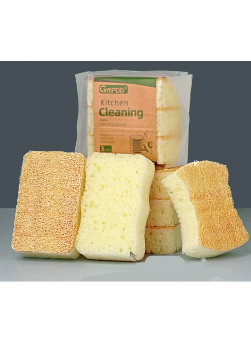 Natural Loofah Sponges for Dishes Pack of 3 - Compostable and Cellulose Kitchen Loofah - Plastic Free Dish Sponges Kitchen with Cotton Hanging Loop - Image 1