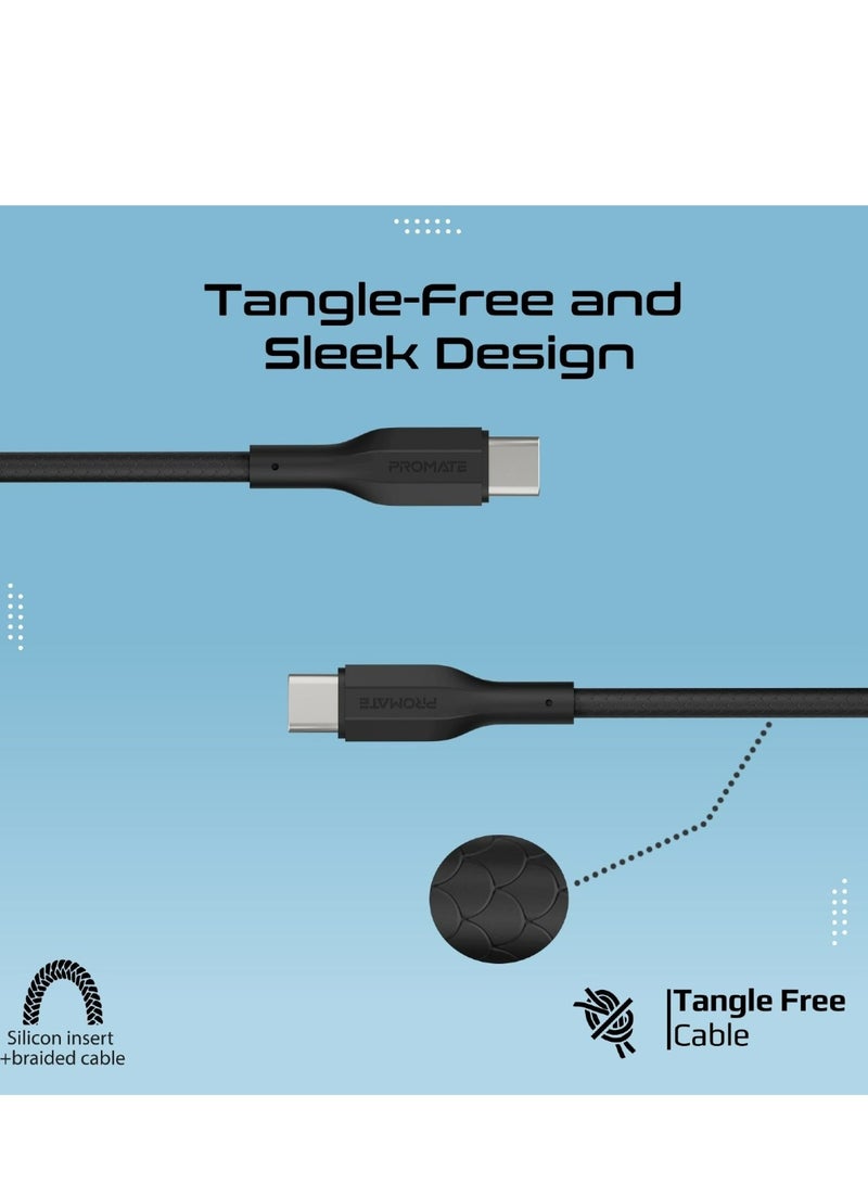 بروميت مجموعة من 3 كابلات USB-C™ إلى USB-C™، كابلات ثلاثية فائقة السرعة مع توصيل طاقة بقوة 60 وات، أطوال (0.3 متر، و1.2 متر، و2 متر)، أسلاك خالية من التشابك، CableKit-CC - Image 4