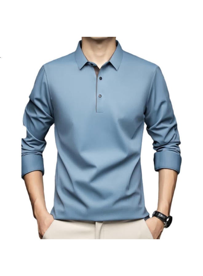 FIRS Men'S Spring And Autumn Long Sleeve Polo Shirt With Invisible Elastic Collar Business Casual Dad Workwear Base Shirt - Image 2