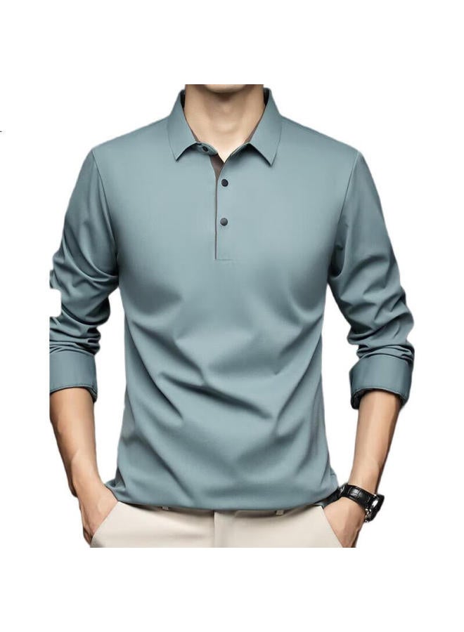 FIRS Men'S Spring And Autumn Long Sleeve Polo Shirt With Invisible Elastic Collar Business Casual Dad Workwear Base Shirt - Image 1