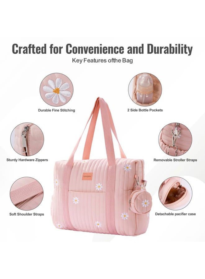 GOBABYMART Large Diaper Bag Tote, Maternity Bag, Travel diaper tote, Multifunction baby bag, Baby Nappy Bags, Messenger bag (Medium - Pink Flowers) - Image 3