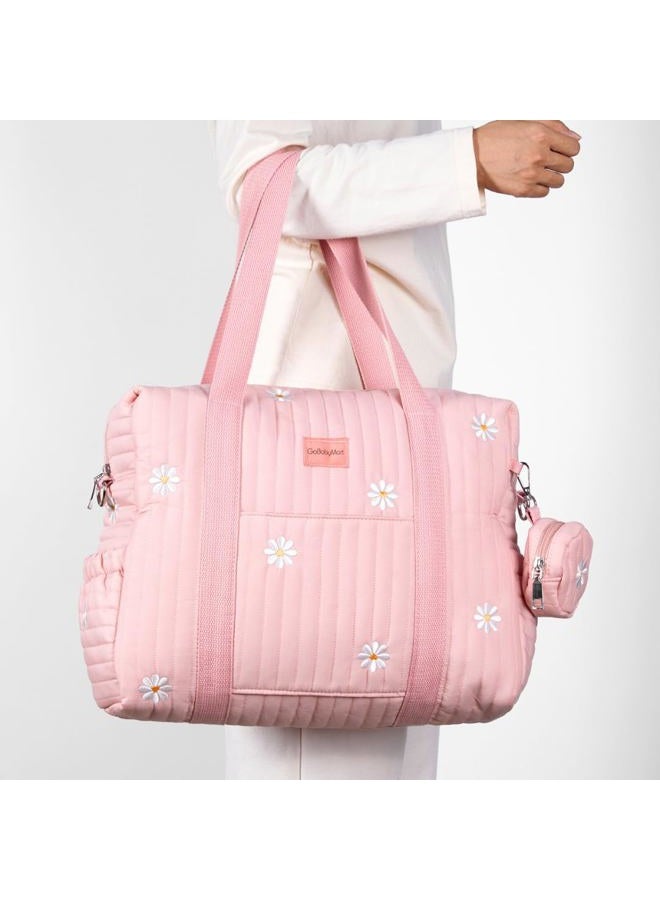 GOBABYMART Large Diaper Bag Tote, Maternity Bag, Travel diaper tote, Multifunction baby bag, Baby Nappy Bags, Messenger bag (Medium - Pink Flowers) - Image 5