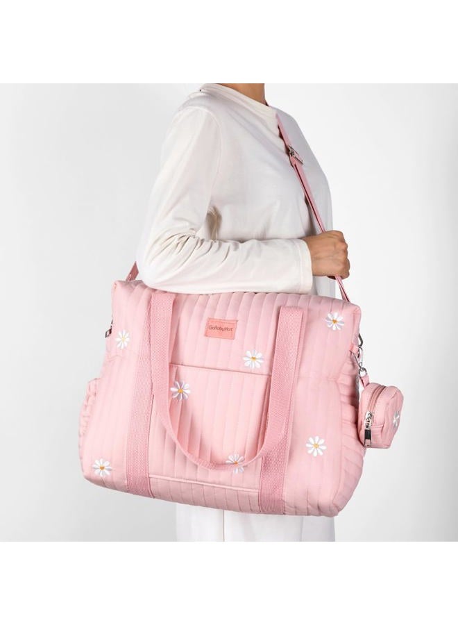GOBABYMART Large Diaper Bag Tote, Maternity Bag, Travel diaper tote, Multifunction baby bag, Baby Nappy Bags, Messenger bag (Medium - Pink Flowers) - Image 2