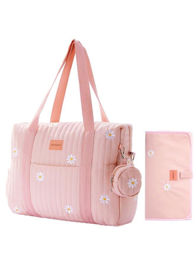 GOBABYMART Large Diaper Bag Tote, Maternity Bag, Travel diaper tote, Multifunction baby bag, Baby Nappy Bags, Messenger bag (Medium - Pink Flowers) - Image 1