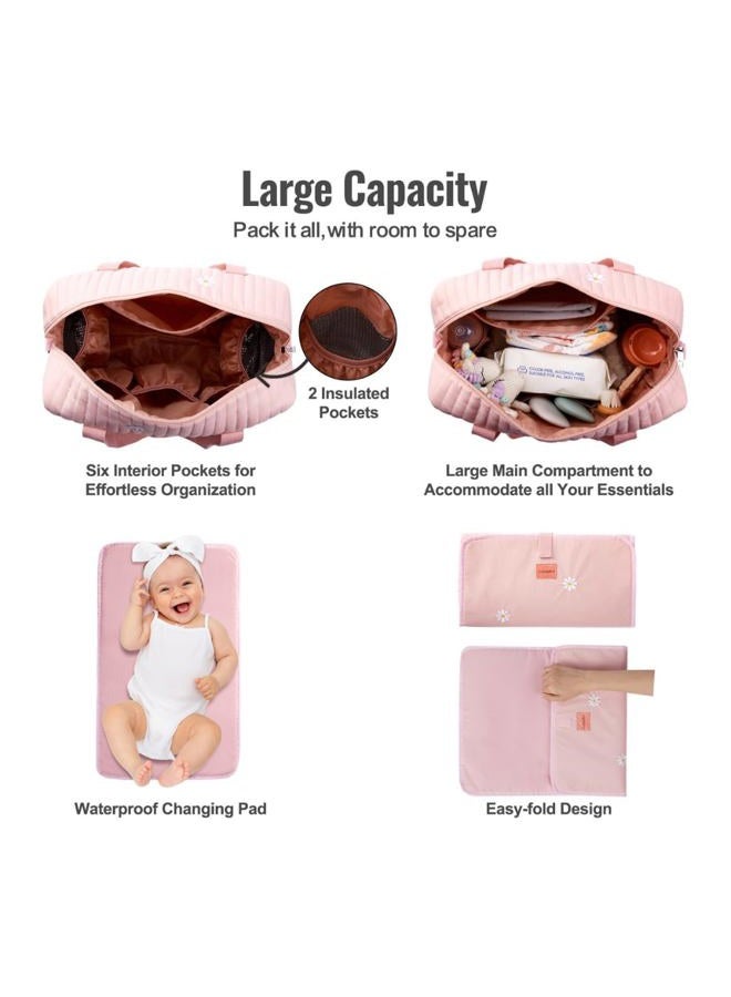GOBABYMART Large Diaper Bag Tote, Maternity Bag, Travel diaper tote, Multifunction baby bag, Baby Nappy Bags, Messenger bag (Medium - Pink Flowers) - Image 4