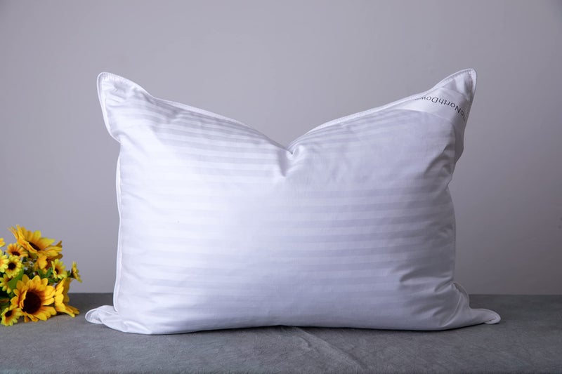 ArcticNorthDown Standard Goose Down Feather Hotel Collection Bed Pillows for Sleeping One Pillow for Back Stomach or Side Sleepers Stripe White Color