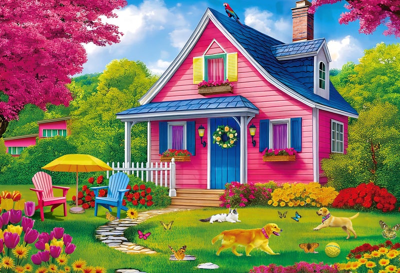 Mulic 300 Piece Puzzles for Adults Kids Jigsaw Puzzle The Pink Courtyard House - Image 3