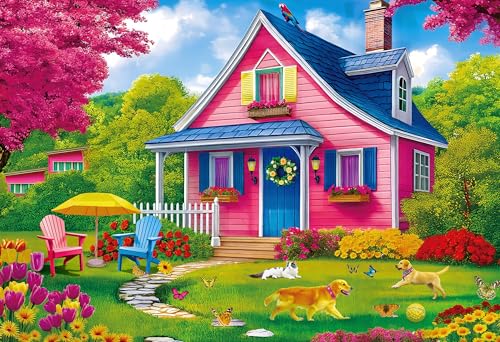 Mulic 300 Piece Puzzles for Adults Kids Jigsaw Puzzle The Pink Courtyard House - Image 1
