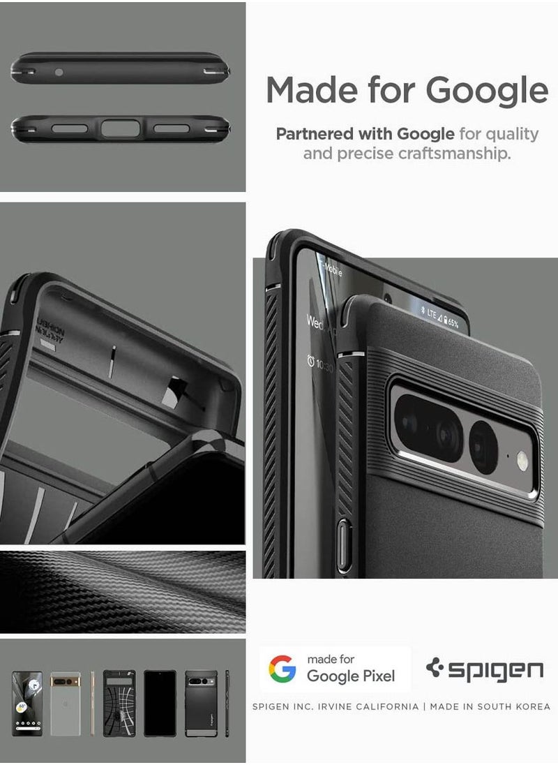 غطاء حماية Rugged Armor لهاتف Google Pixel 7 PRO بنسيج من ألياف الكربون - أسود غير لامع