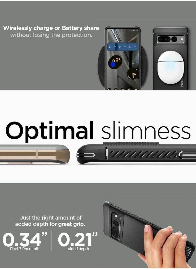 Spigen غطاء حماية Rugged Armor لهاتف Google Pixel 7 PRO بنسيج من ألياف الكربون - أسود غير لامع  - Image 3