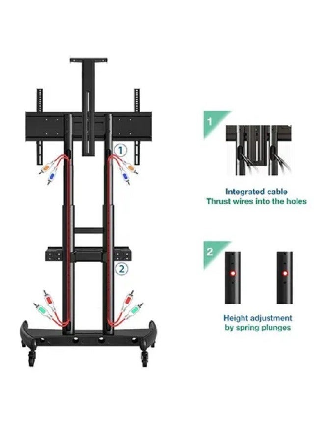 TV Cart Rolling TV Stand with Lockable Wheels for 55 to 80 Inch Plasma LCD LED Flat or Curved Screen TVs up to 100lbs - Height Adjustable (55-80 inch) Black - Image 2